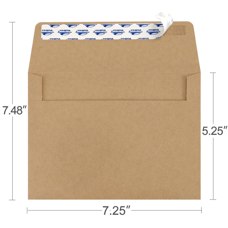 ValBox 5x7 Envelopes for Invitation 100 Qty A7 Envelopes Self Seal Brown, Kraft Paper Envelope for 5x7 Cards, Weddings, Baby Shower, Stationery, Office, 5.25 x 7.25 Inches - Image 2